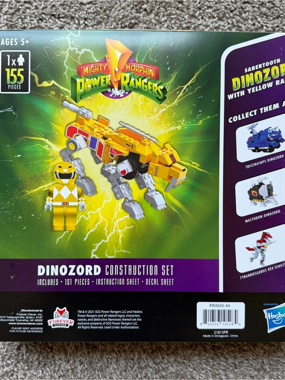 MIGHTY MORPHIN POWER RANGERS DINOZORD CONSTRUCTION SET SABERTOOTH YELLOW NEW